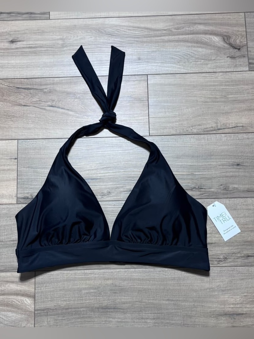 Time And Tru Womens Halter Triangle Swim Bikini Top Size 3X (24W-26W) Black
